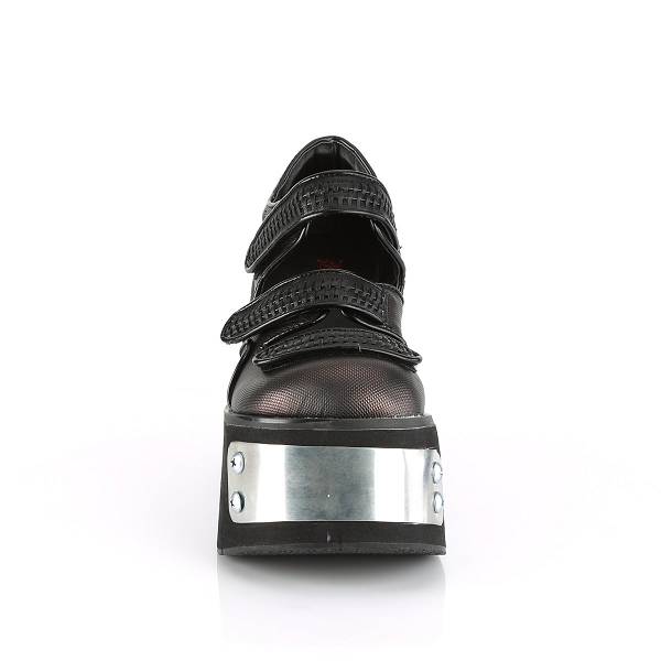 Demonia Kera-13 Black/Pewter Vegan Leather Schuhe Herren D932-041 Gothic Plateauschuhe Schwarz Deutschland SALE